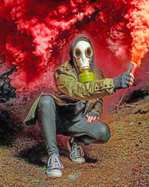 Gas Mask With Smoke Bomb paint by numbers