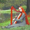 Ginger Girl Playing Harp paint by numbers
