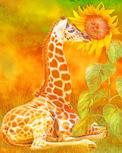 Giraffe With Sunflower paint by numbers