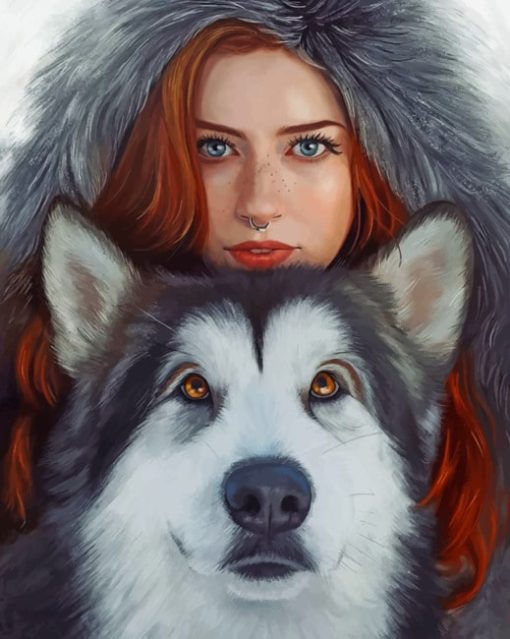 Girl With Husky painting by numbers