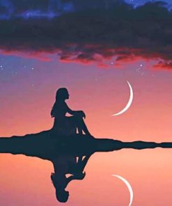 Girl And Crescent Moon Silhouette paint by numbers