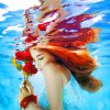 Girl Holding Rose Under Water paint by numbers