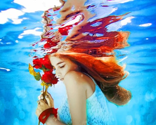 Girl Holding Rose Under Water paint by numbers