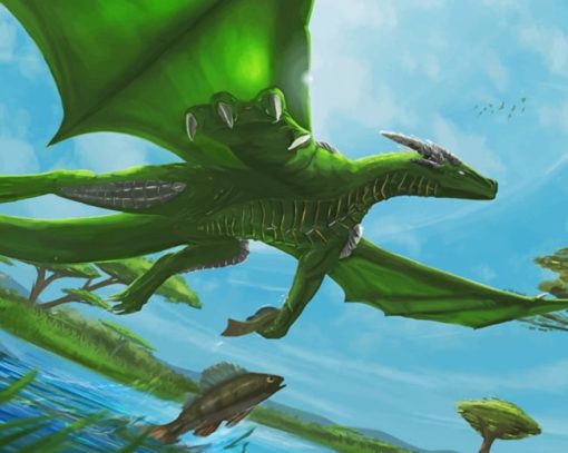 Green Dragon Flying paint by numbers