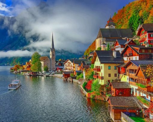 Hallstatt Village And Lake In Austria paint by numbers