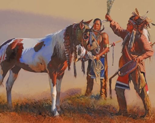 Native Indians And A Horse paint by numbers