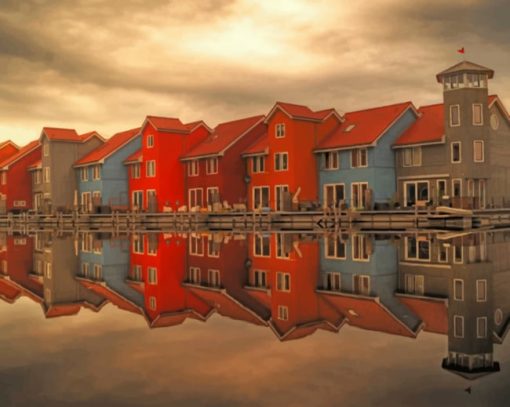 Houses Reflection painting by numbers
