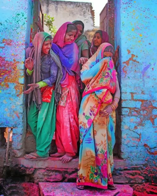 Indian Girl In Holi Color painting by numbers