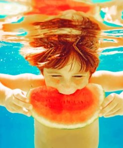 Little Boy Eating Water Melon paint by numbers