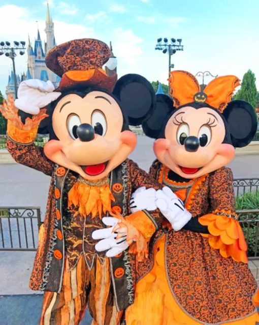 Mickey And Minnie In Halloween Clothes painting by numbers