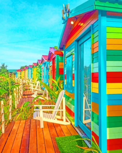Multicolored Wooden Houses paint by numbers