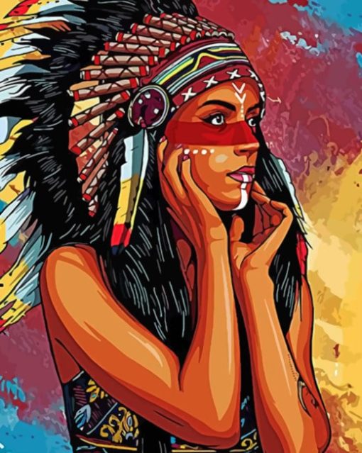 Colorful Native Indian Woman paint by numbers
