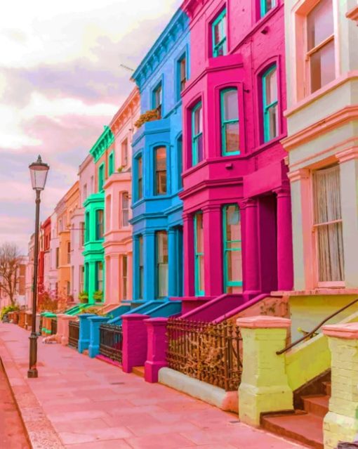Colorful Victorian Terraced Houses painting by numbers