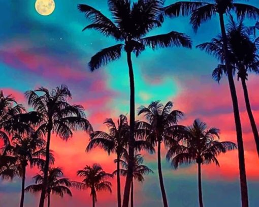 Palm Trees During Night Time painting by numbers