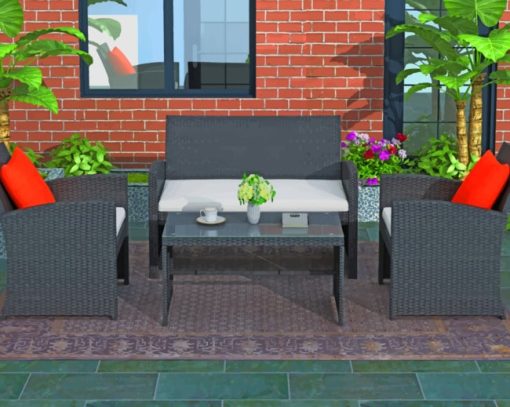 Patio Furniture Near A Brick Wall paint by numbers