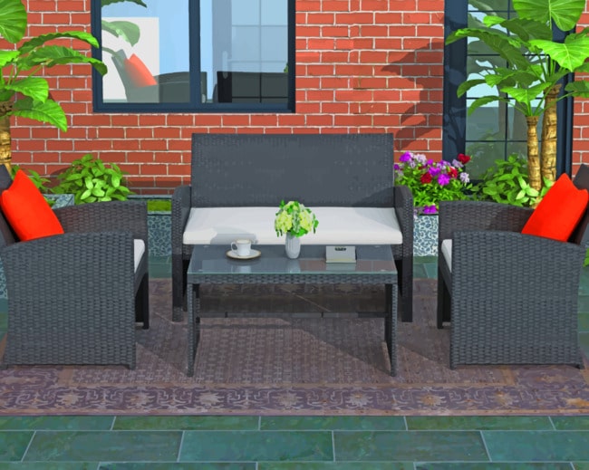 Patio Furniture Near A Brick Wall Paint By Numbers Canvas - The Brick Outdoor Patio Furniture