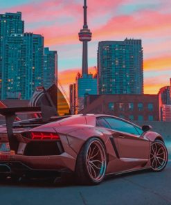 Pink Lamborghini In The Street painting by numbers