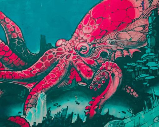 Pink Octopus Street Art painting by numbers