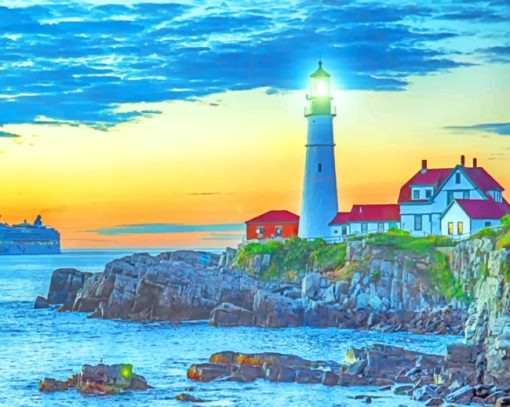 Portland Head Lighthouse Sunset paint by numbers