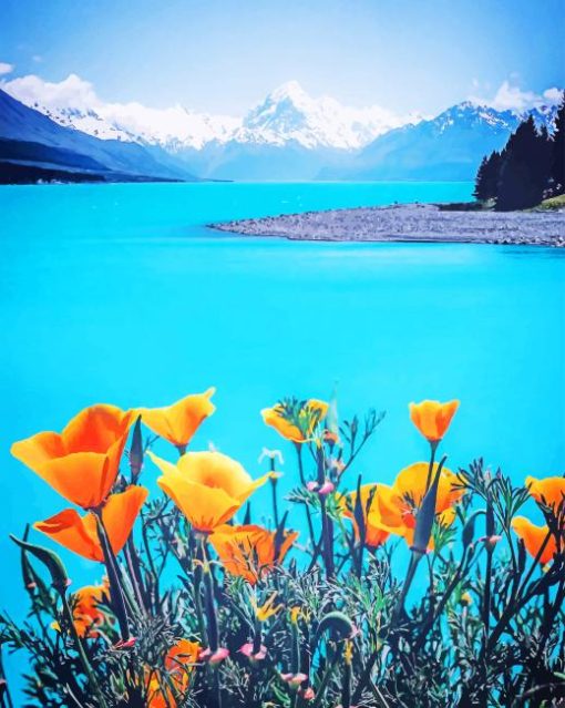 Pukaki Lake In New Zealand painting by numbers