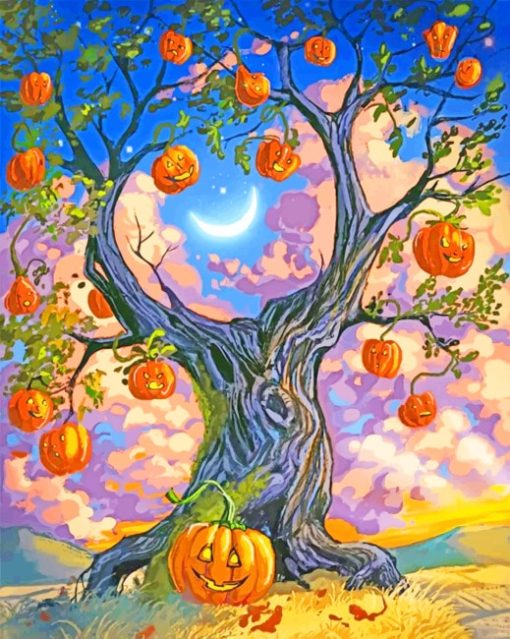 Pumpkin Tree Halloween paint by numbers