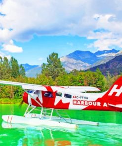 Red Seaplane And Trees And Mountains paint by numbers