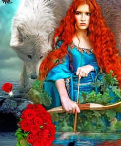 Redhead Girl And A Wolf paint by numbers