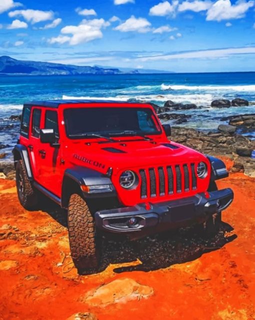 Red Jeep painting by numbers