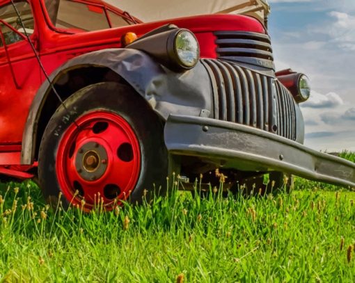 Red Truck On The Grass paint by numbers