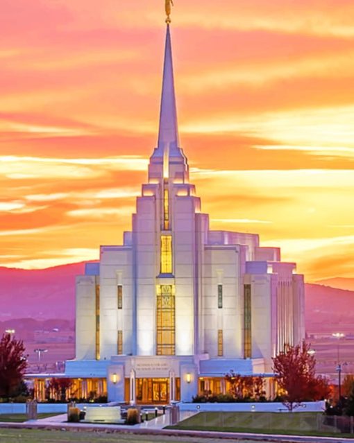 Rexburg ldaho Temple Sunset paint by numbers