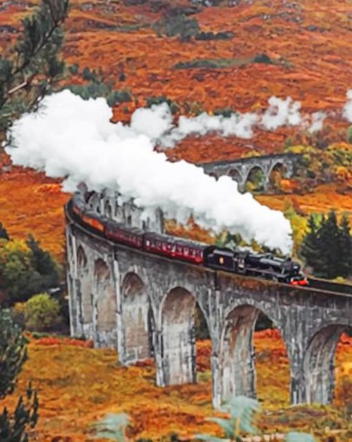 Train Passing Through Scottish Landscape paint by numbers