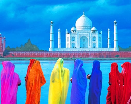 Seven Women In Taj Mahal painting by numbers
