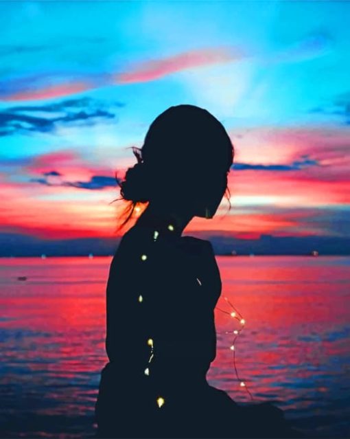 Silhouette Of Girl With Small Lights paint by numbers
