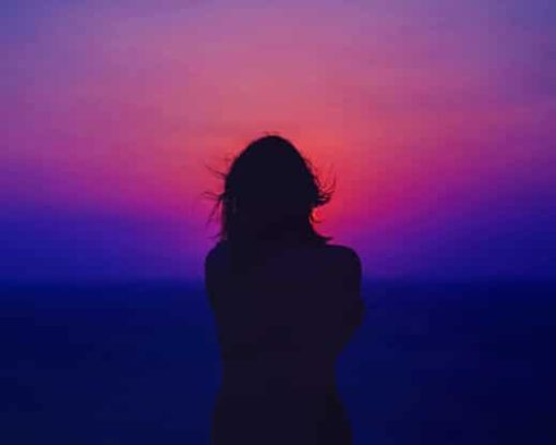 Silhouette Of A Woman With Pink And Purple Sky painting by numbers