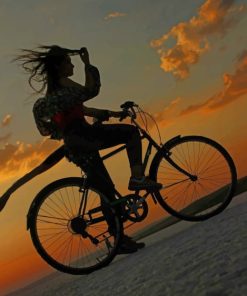 Silhouette Of Girl Riding A bike painting by numbers