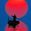 Silhouette Of Man Riding A Boat painting by numbers