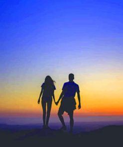 Silhouette Of Two Couple Holding Hands painting by numbers