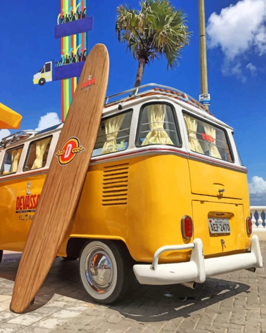 Yellow Van And Surf Board paint by numbers