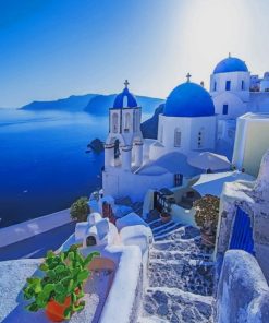 greece blue water white buildings painting by numbers