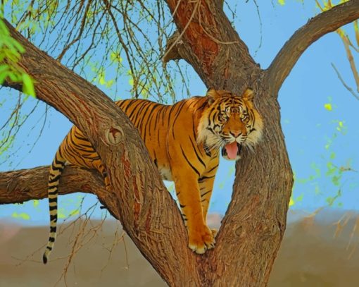 Tiger Up The Tree paint by numbers