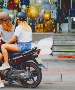 Two Blonde Girls On A Motorcycle paint by numbers