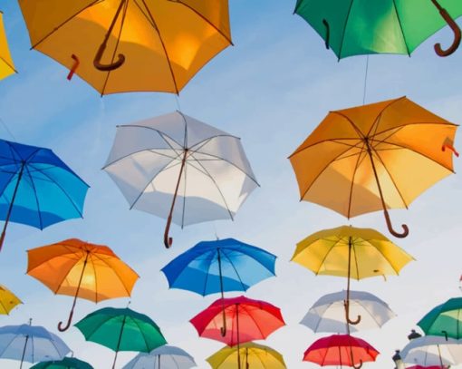 Colorful Umbrellas And Blue Sky paint by numbers