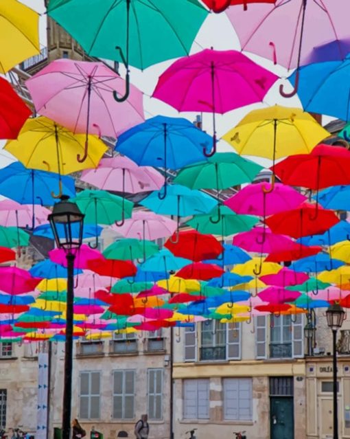 Colorful Umbrellas Street paint by numbers