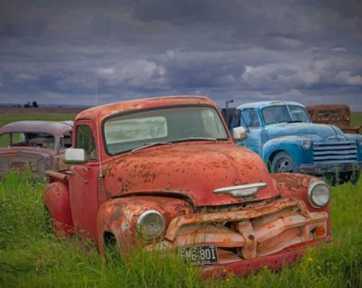 Vintage Abandoned Car paint by numbers