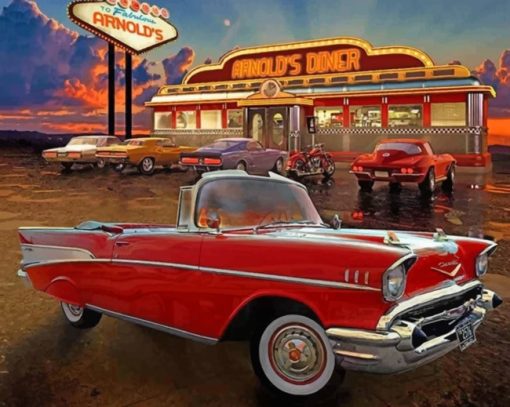 Vintage Red Convertible Car paint by numbers