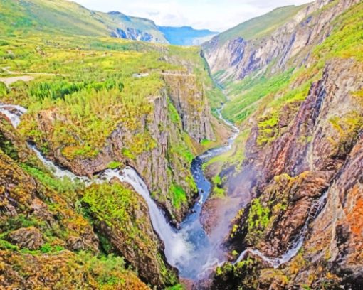 Voringfossen Waterfall Norway paint by numbers