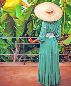 Women In A Green Dress And A Hat paint by numbers