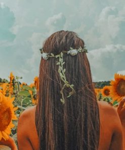 Woman Standing Near Sun Flowers Field painting by numbers