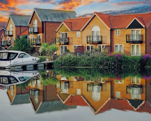 Yacht And Houses Reflection paint by numbers