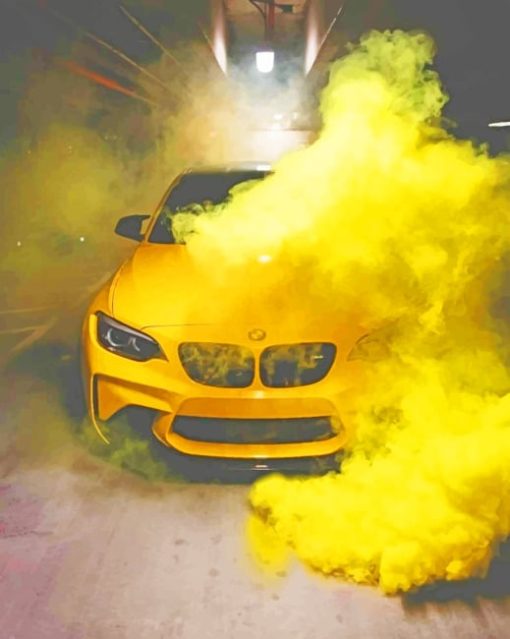 Yellow Bmw With Smoke Bomb painting by numbers